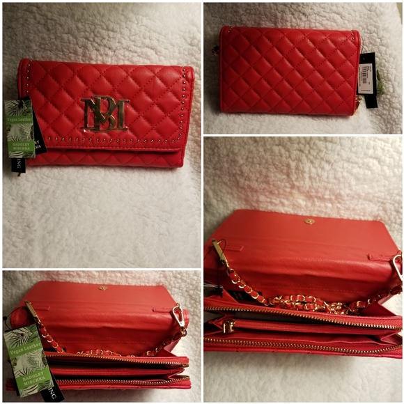 🎀NWT Badgley Mischka Quilted Leather Wallet-on-chain. Color:Red.🌺 - Picture 4 of 9